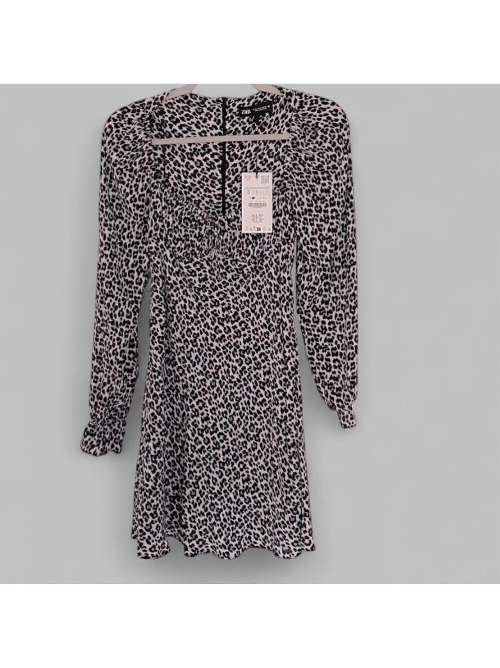 Zara Leopard Print Square Neck Long Sleeve Mini Dress Size S NWT - Picture 3 of 14
